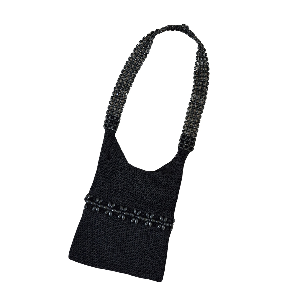 Chic Black Beaded Shoulder Bag